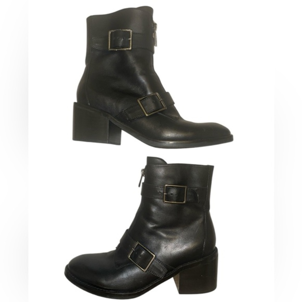 Donald J. Pliner Dusten Black Leather Boots with Buckles & Zipper Detail size 7